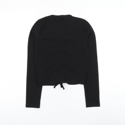 Matalan Girls Black Cotton Cropped T-Shirt Size 11 Years V-Neck Pullover - Ruched