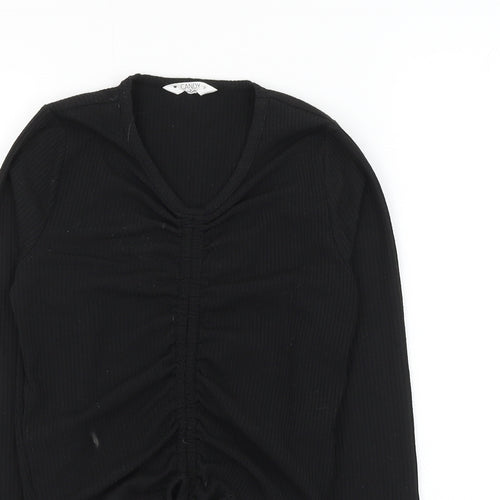Matalan Girls Black Cotton Cropped T-Shirt Size 11 Years V-Neck Pullover - Ruched