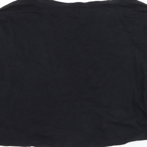 Mango Womens Black Cotton Basic T-Shirt Size S Round Neck - Ruched Sleeve