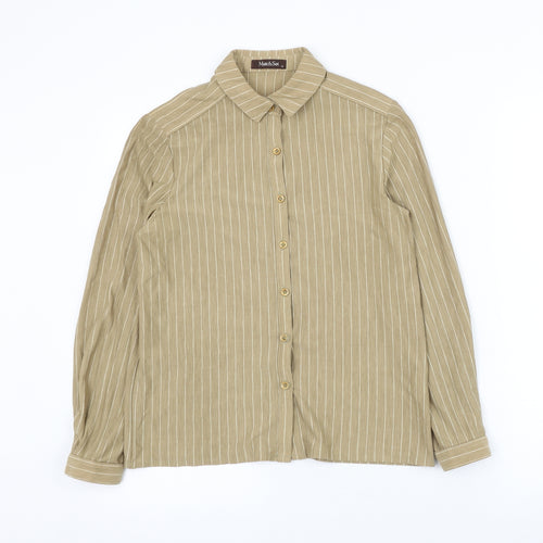 Match Set Womens Brown Striped Polyester Basic Button-Up Size 12 Collared