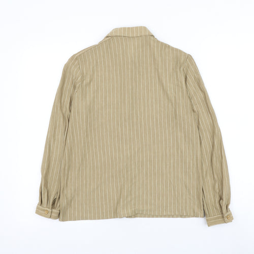 Match Set Womens Brown Striped Polyester Basic Button-Up Size 12 Collared