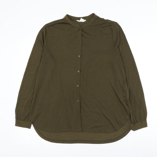 H&M Womens Green Polyester Basic Button-Up Size M Round Neck