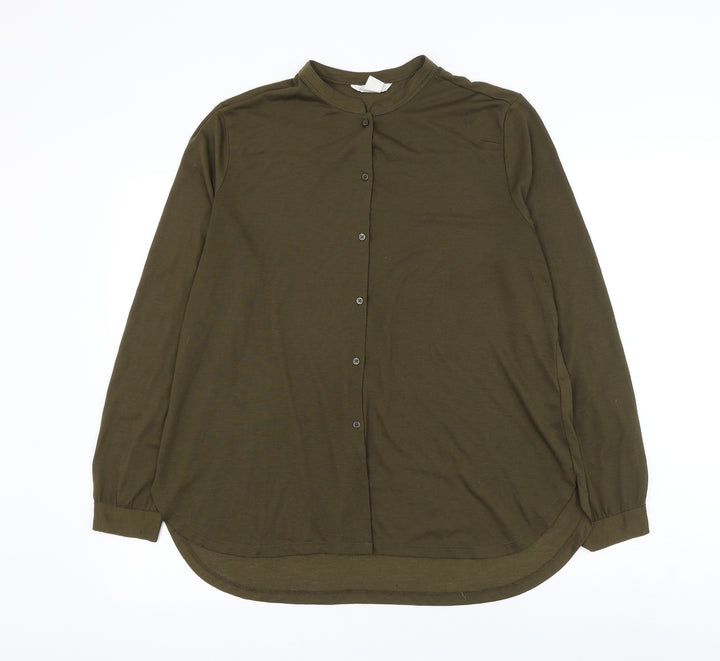 H&M Womens Green Polyester Basic Button-Up Size M Round Neck