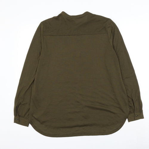 H&M Womens Green Polyester Basic Button-Up Size M Round Neck