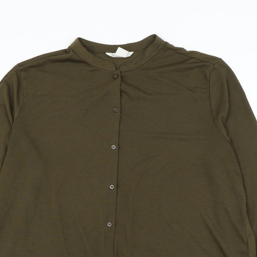 H&M Womens Green Polyester Basic Button-Up Size M Round Neck
