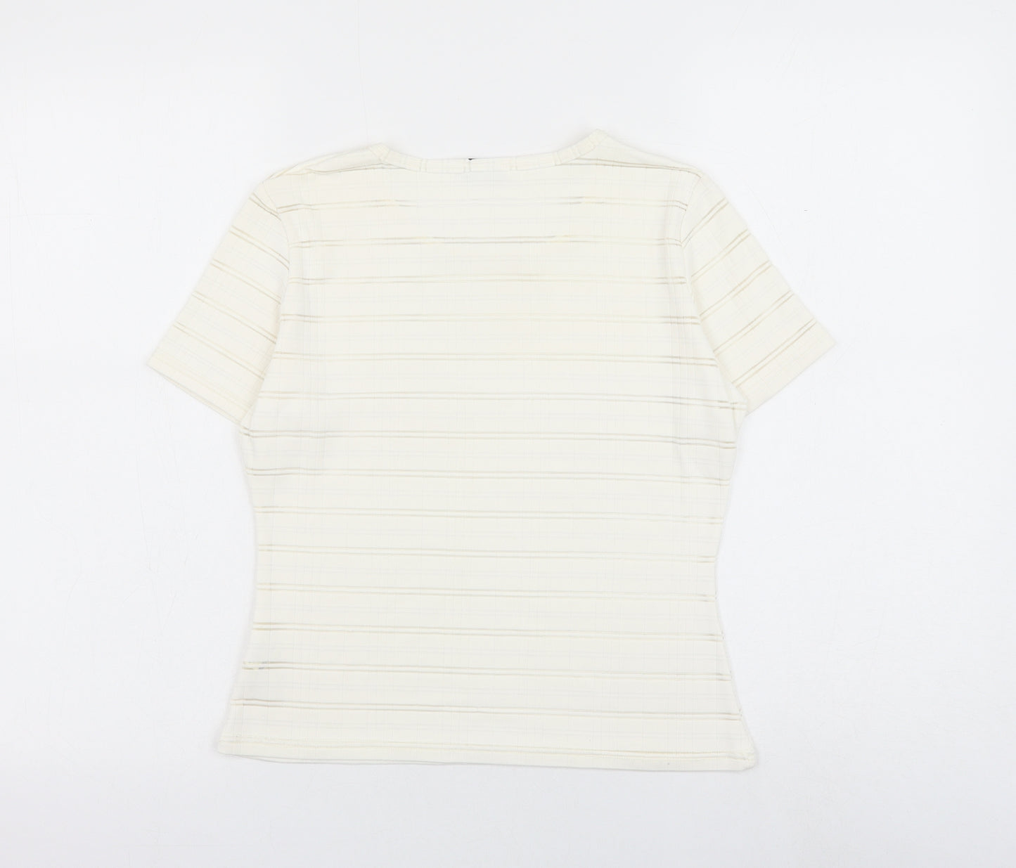 Debenhams Womens White Striped Nylon Basic T-Shirt Size 10 Round Neck