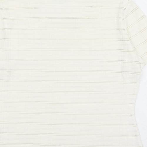 Debenhams Womens White Striped Nylon Basic T-Shirt Size 10 Round Neck