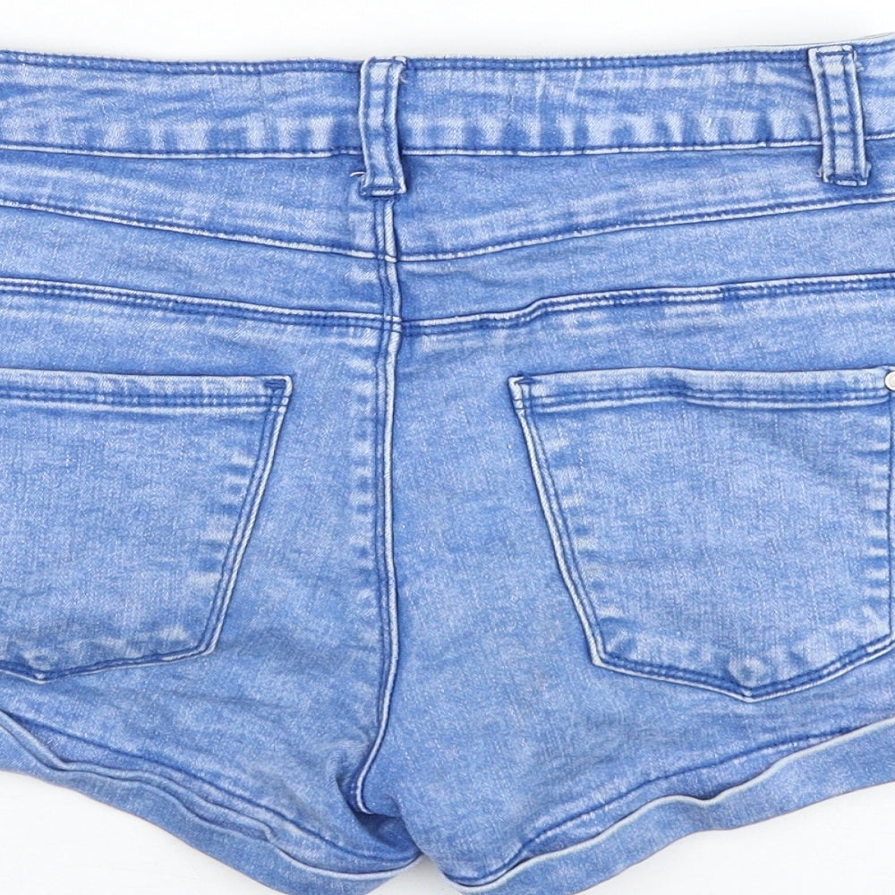 newloo Womens Blue Cotton Hot Pants Shorts Size 8 L3 in Regular Zip