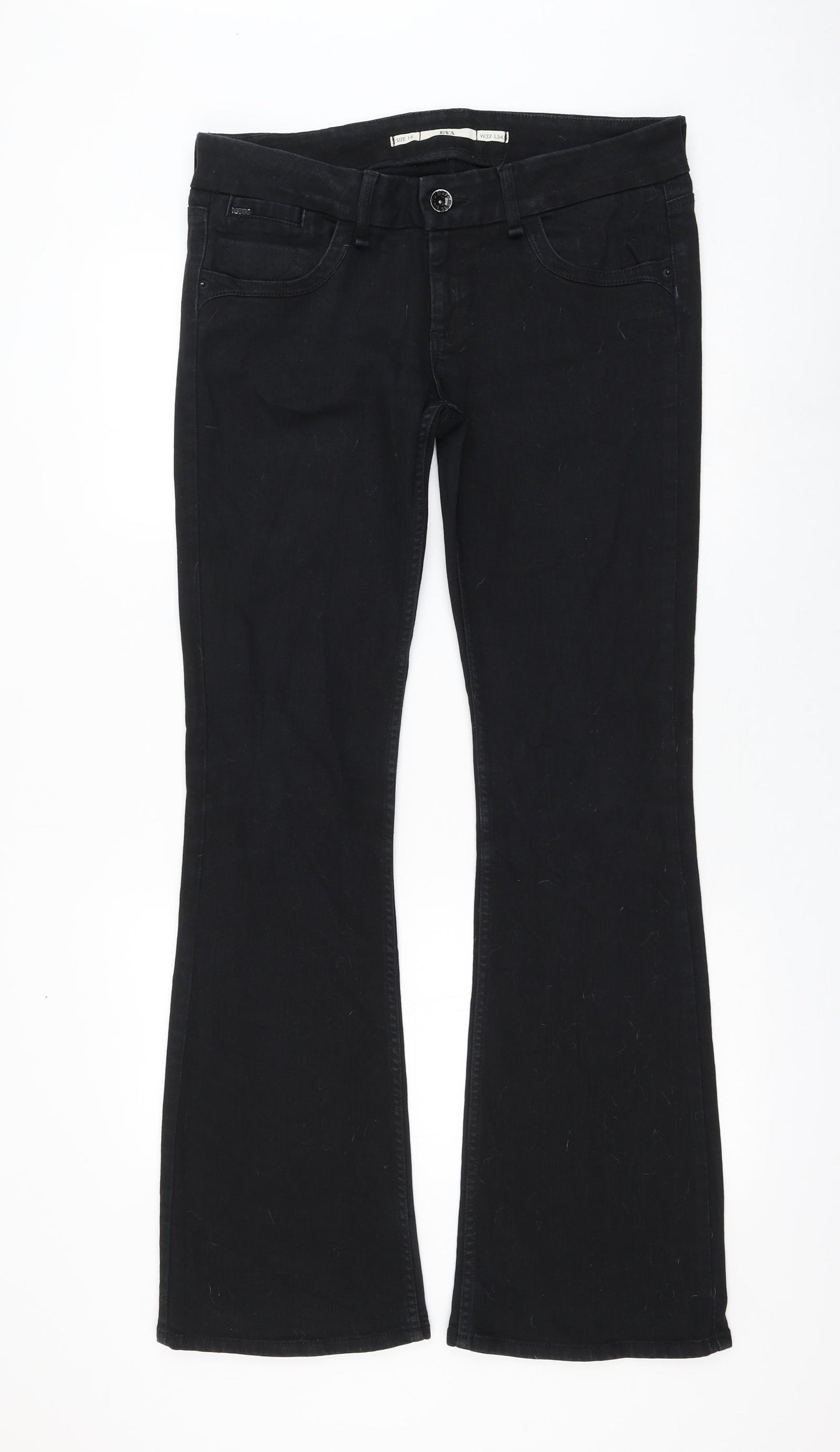 Topshop Womens Black Cotton Bootcut Jeans Size 14 L34 in Regular Zip
