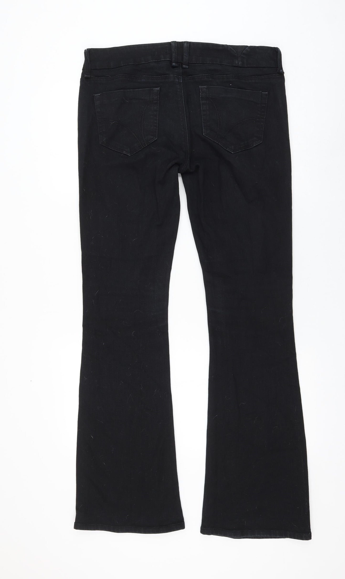 Topshop Womens Black Cotton Bootcut Jeans Size 14 L34 in Regular Zip