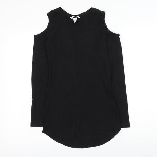 H&M Womens Black Polyester Basic T-Shirt Size S Round Neck - Cold Shoulder