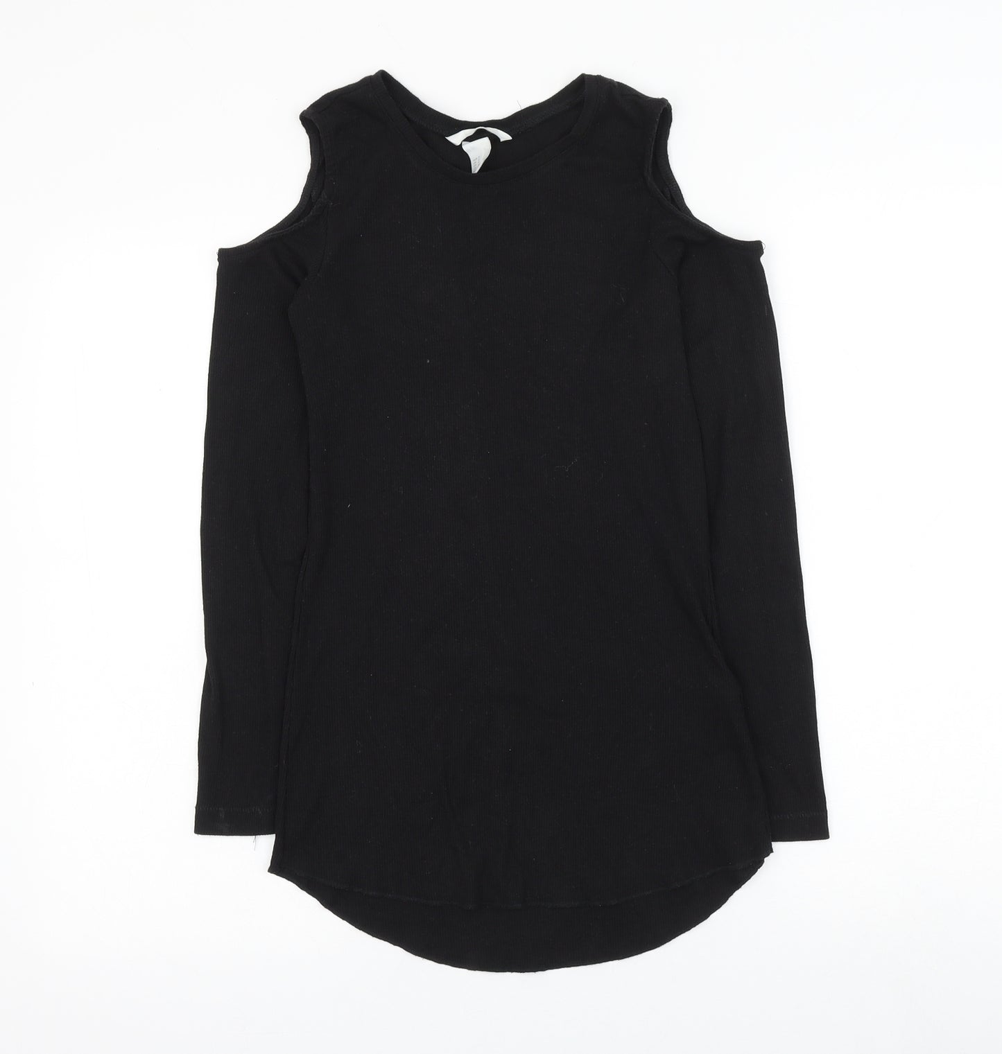 H&M Womens Black Polyester Basic T-Shirt Size S Round Neck - Cold Shoulder