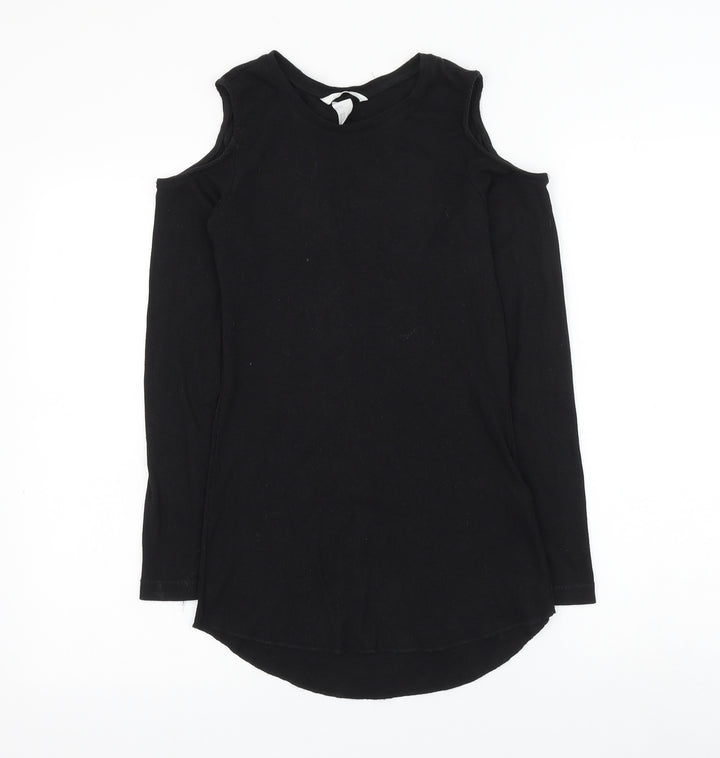 H&M Womens Black Polyester Basic T-Shirt Size S Round Neck - Cold Shoulder