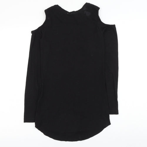 H&M Womens Black Polyester Basic T-Shirt Size S Round Neck - Cold Shoulder