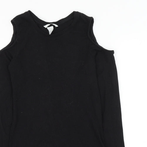 H&M Womens Black Polyester Basic T-Shirt Size S Round Neck - Cold Shoulder