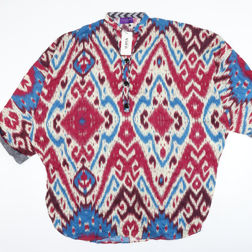 Sana Safinaz Womens Multicoloured Geometric Viscose Basic Blouse Size M V-Neck