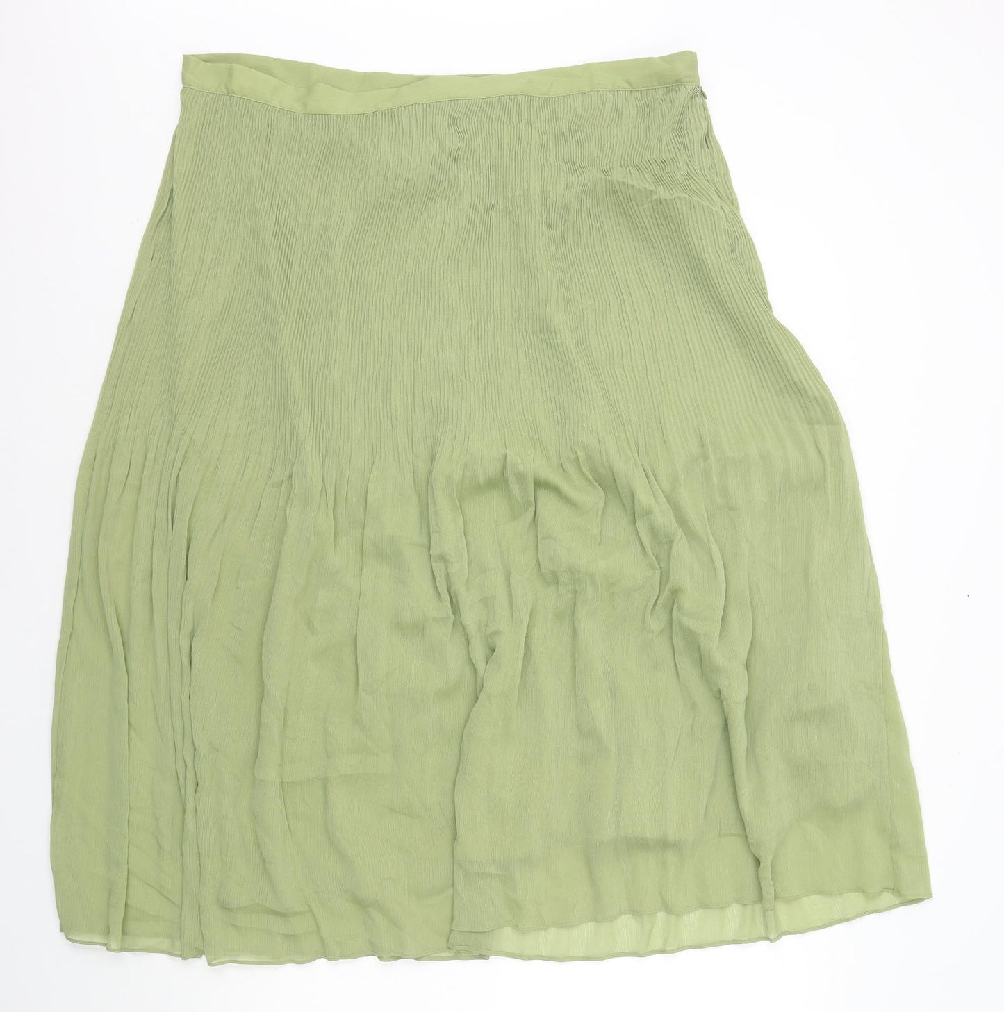 Marks and Spencer Womens Green Polyester A-Line Skirt Size 20 Zip - Pleated