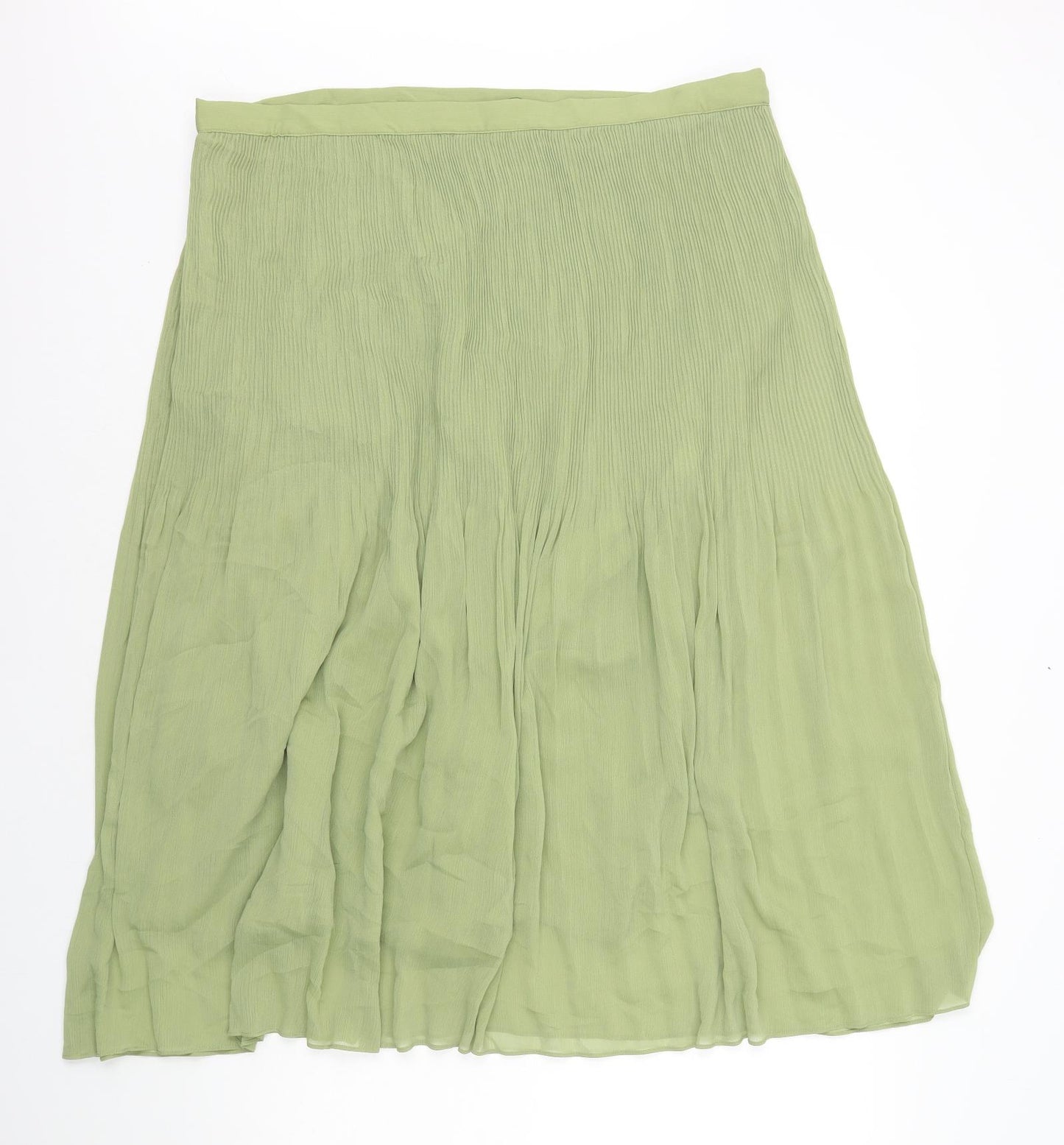 Marks and Spencer Womens Green Polyester A-Line Skirt Size 20 Zip - Pleated