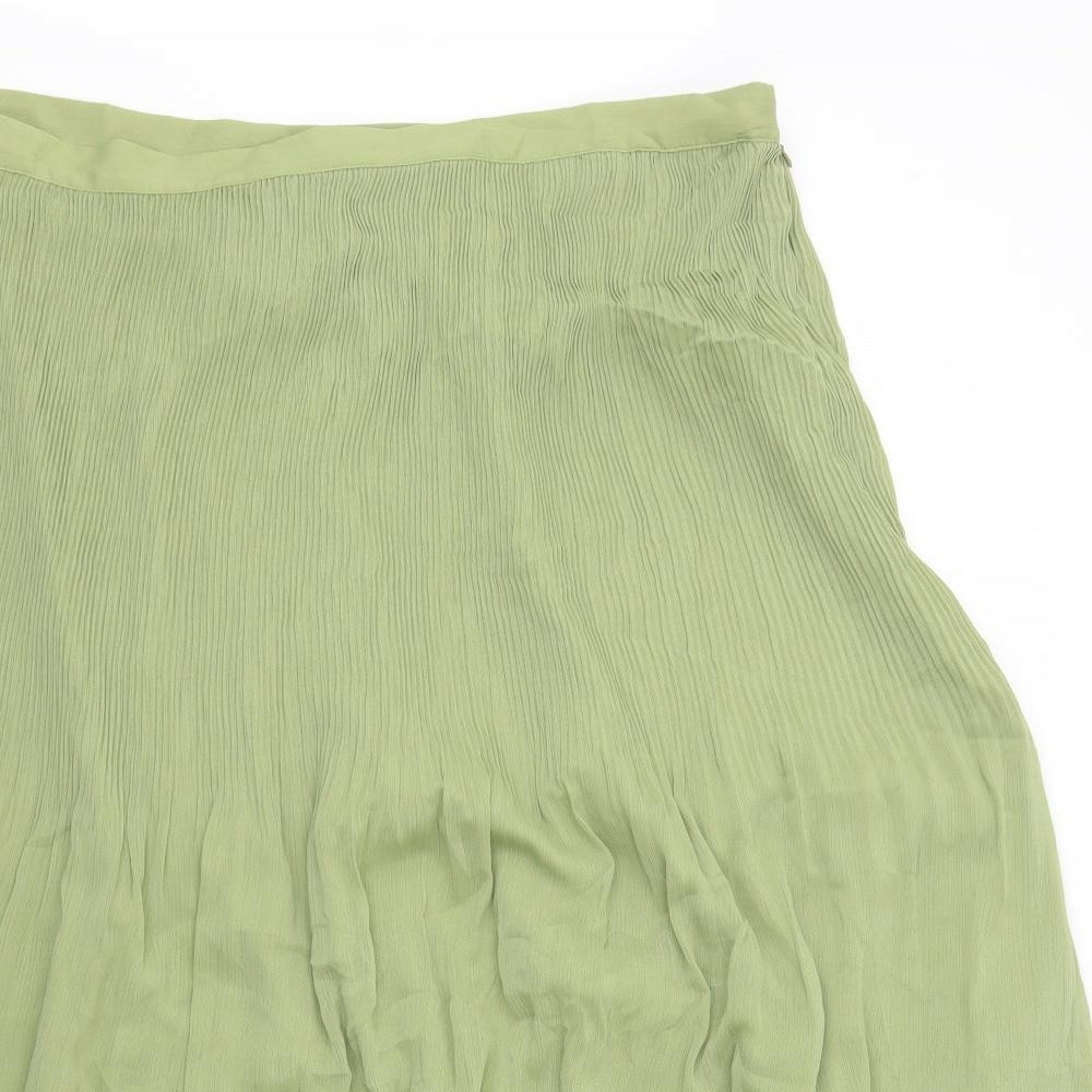 Marks and Spencer Womens Green Polyester A-Line Skirt Size 20 Zip - Pleated