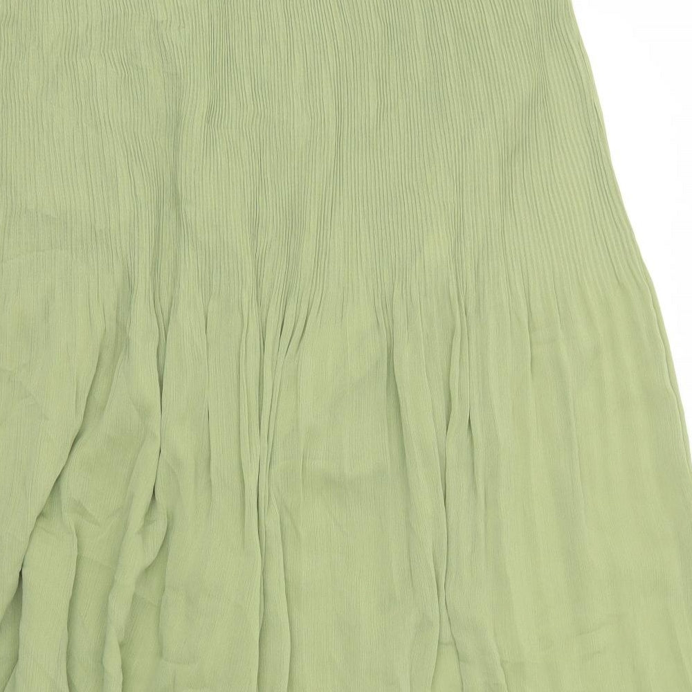 Marks and Spencer Womens Green Polyester A-Line Skirt Size 20 Zip - Pleated