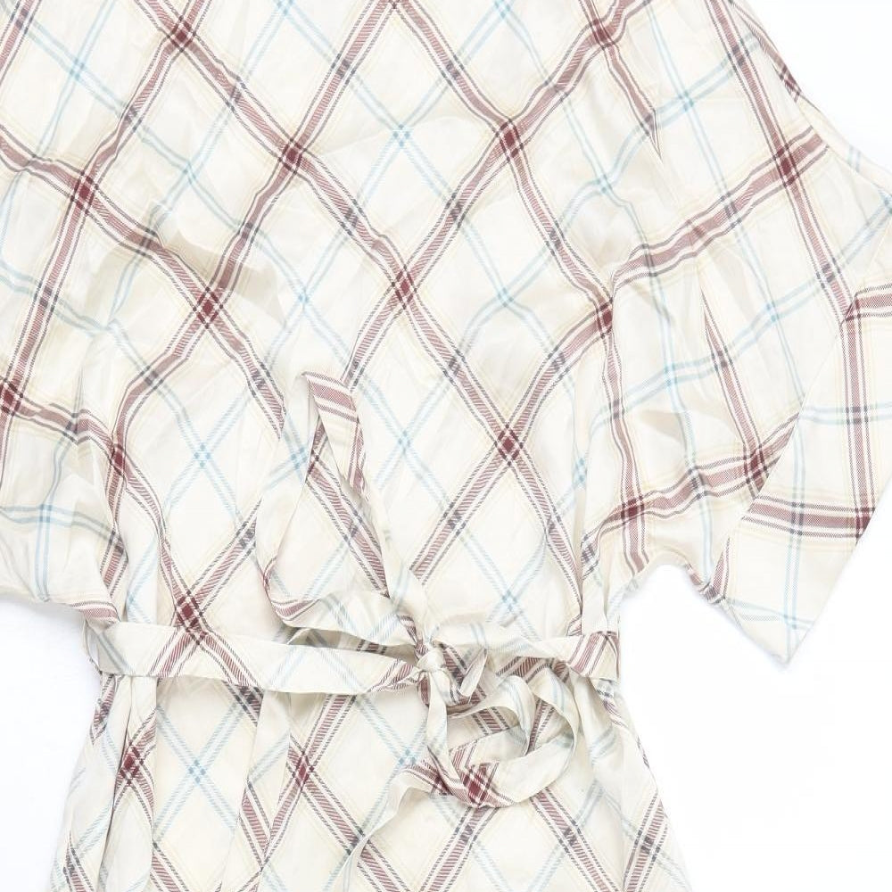 Autograph Womens Multicoloured Plaid 100% Silk A-Line Size 12 Round Neck Button