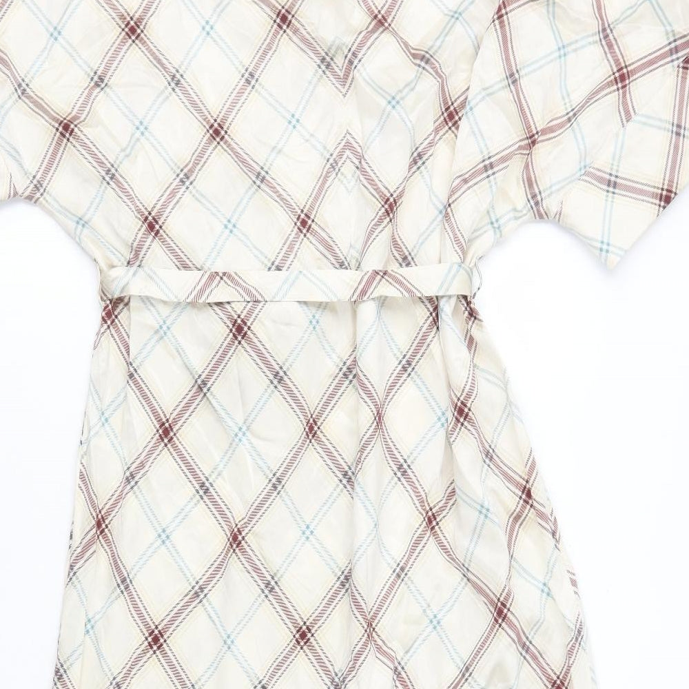 Autograph Womens Multicoloured Plaid 100% Silk A-Line Size 12 Round Neck Button