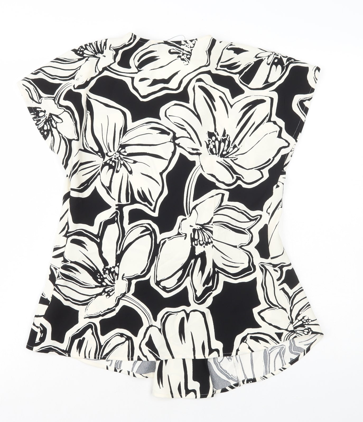 Marks and Spencer Womens Black Floral Polyester Basic Blouse Size 12 V-Neck