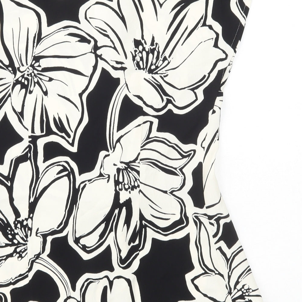 Marks and Spencer Womens Black Floral Polyester Basic Blouse Size 12 V-Neck