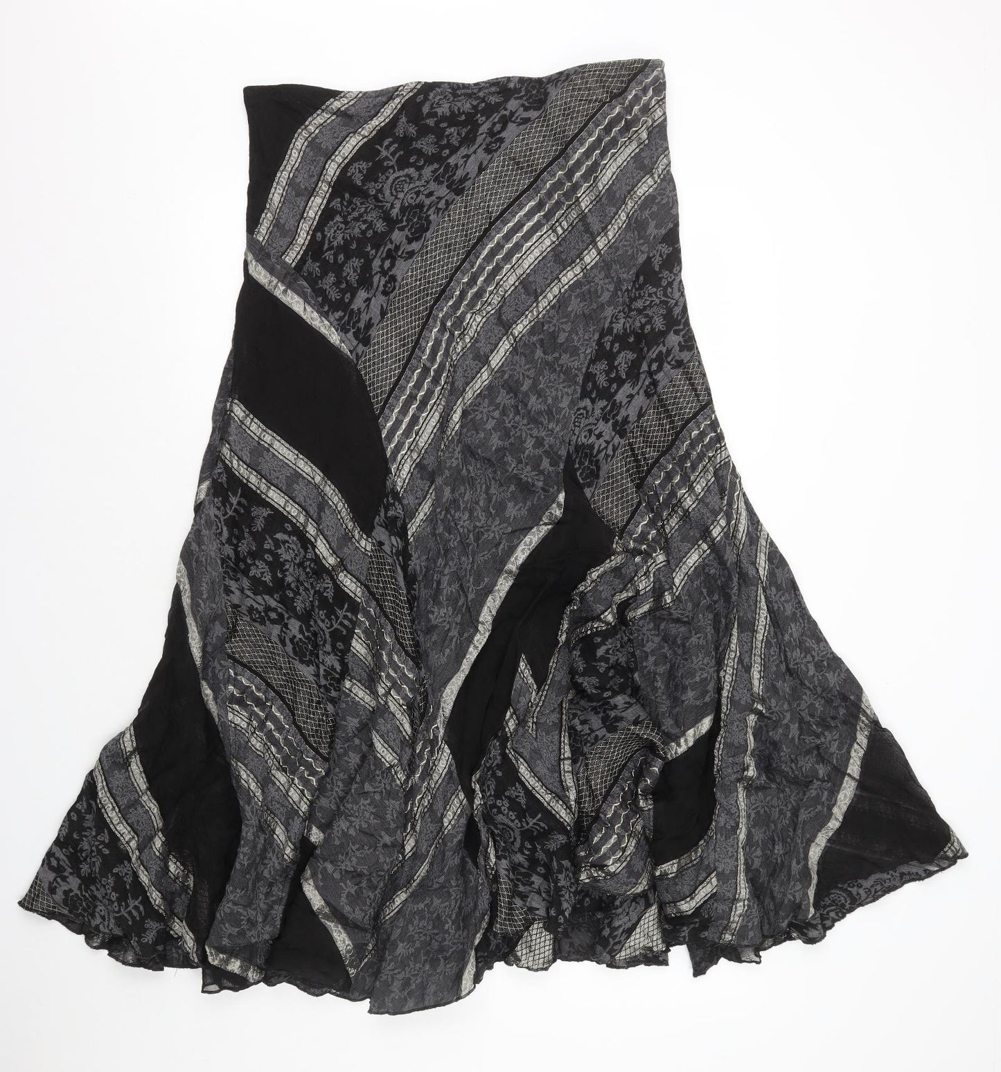 Per Una Womens Black Geometric Viscose A-Line Skirt Size 16 Zip
