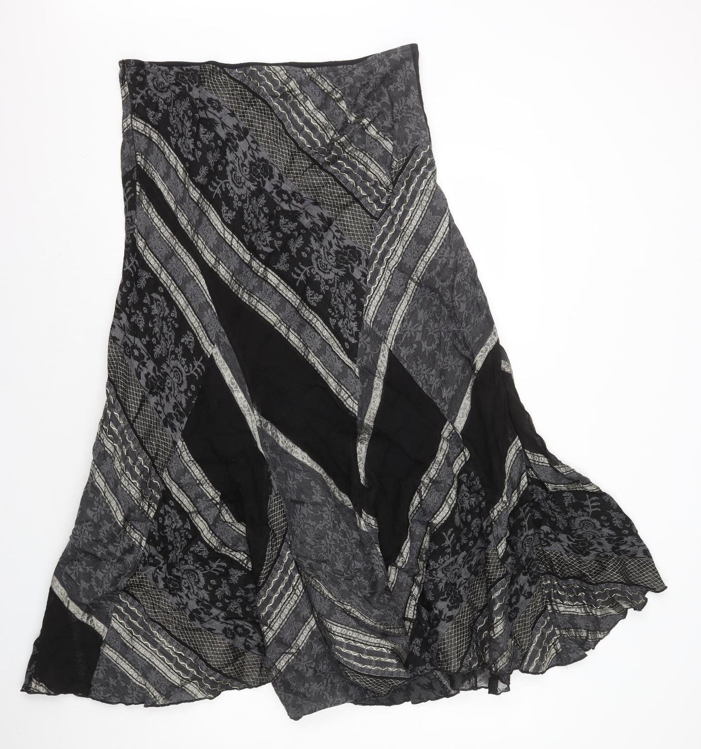 Per Una Womens Black Geometric Viscose A-Line Skirt Size 16 Zip