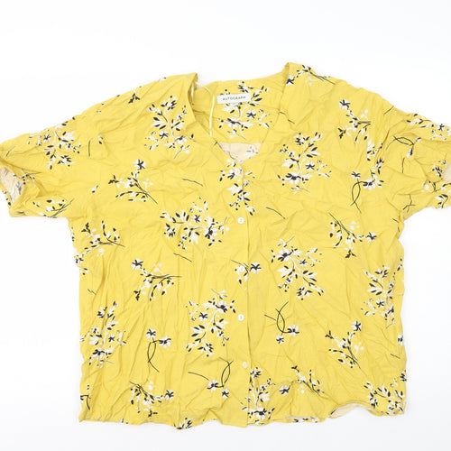 Autograph Womens Yellow Floral Viscose Basic Button-Up Size 14 V-Neck