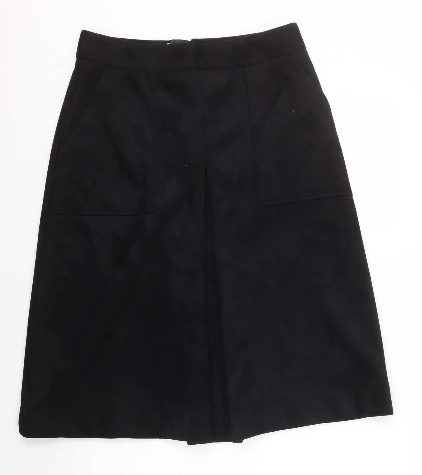 Marks and Spencer Womens Black Polyester A-Line Skirt Size 12 Zip - Suede Effect