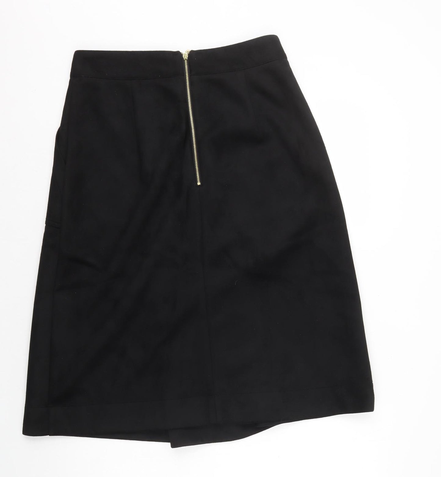 Marks and Spencer Womens Black Polyester A-Line Skirt Size 12 Zip - Suede Effect