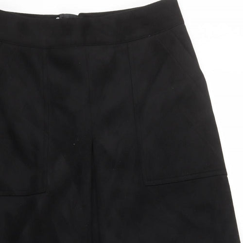 Marks and Spencer Womens Black Polyester A-Line Skirt Size 12 Zip - Suede Effect