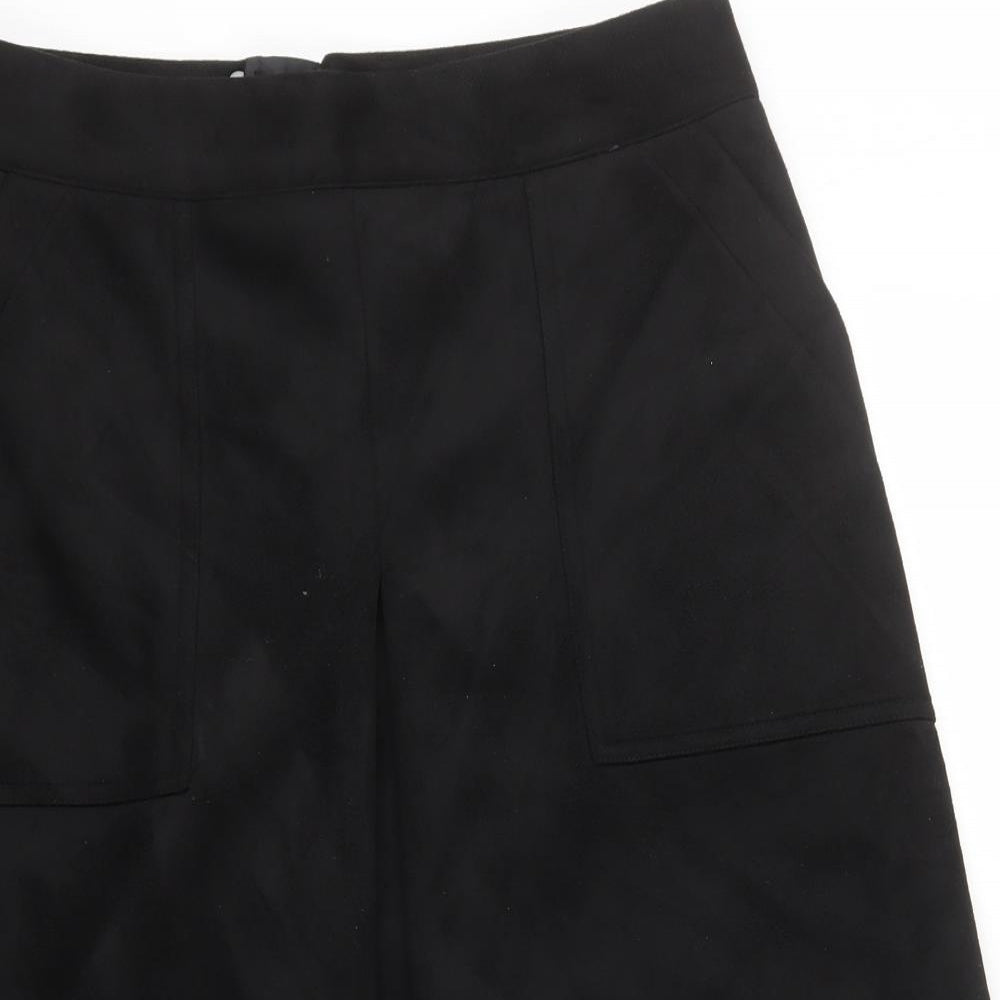 Marks and Spencer Womens Black Polyester A-Line Skirt Size 12 Zip - Suede Effect