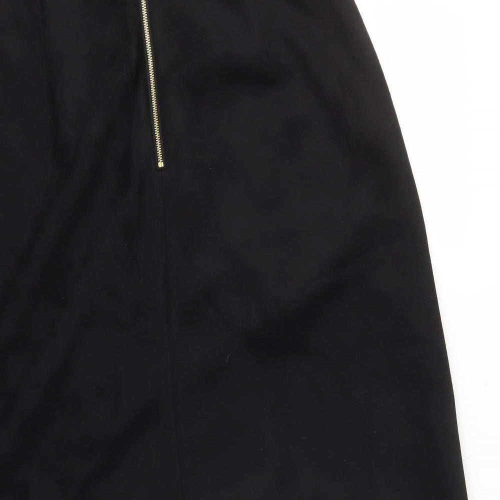 Marks and Spencer Womens Black Polyester A-Line Skirt Size 12 Zip - Suede Effect