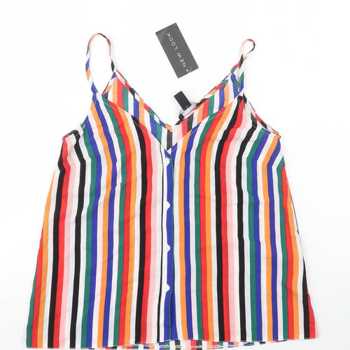 New Look Womens Multicoloured Striped Polyester Camisole Tank Size 8 V-Neck