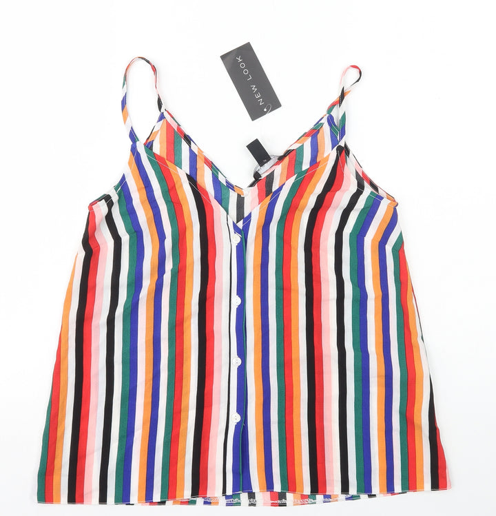 New Look Womens Multicoloured Striped Polyester Camisole Tank Size 8 V-Neck