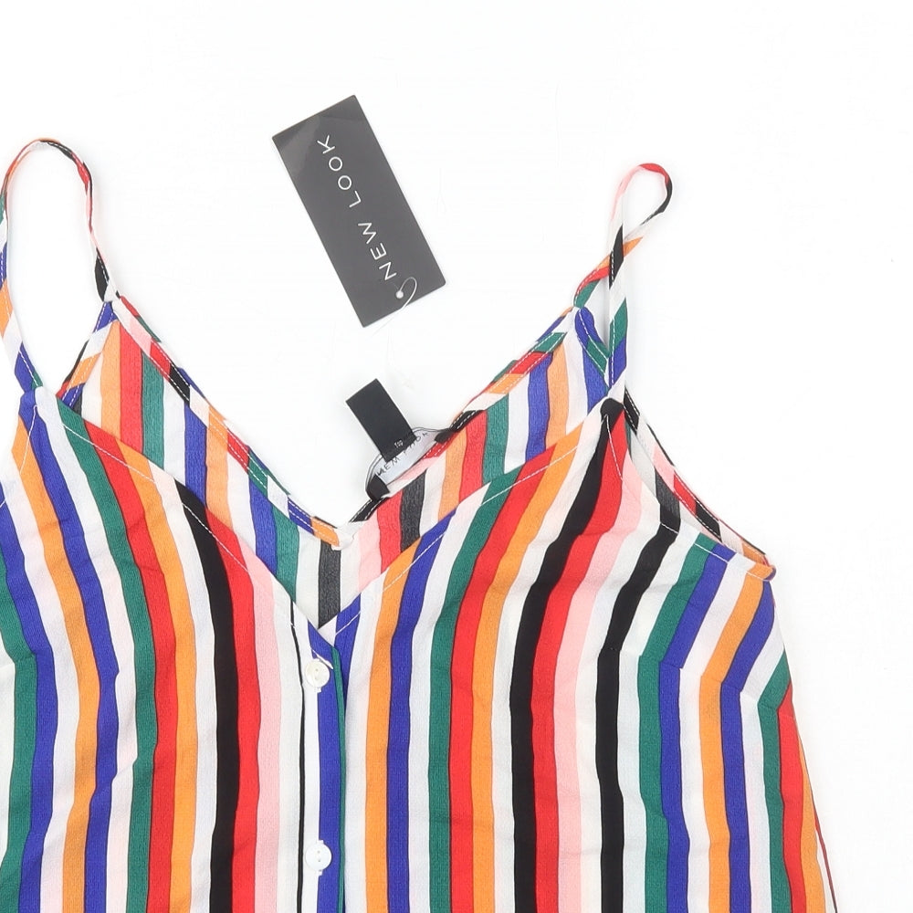 New Look Womens Multicoloured Striped Polyester Camisole Tank Size 8 V-Neck