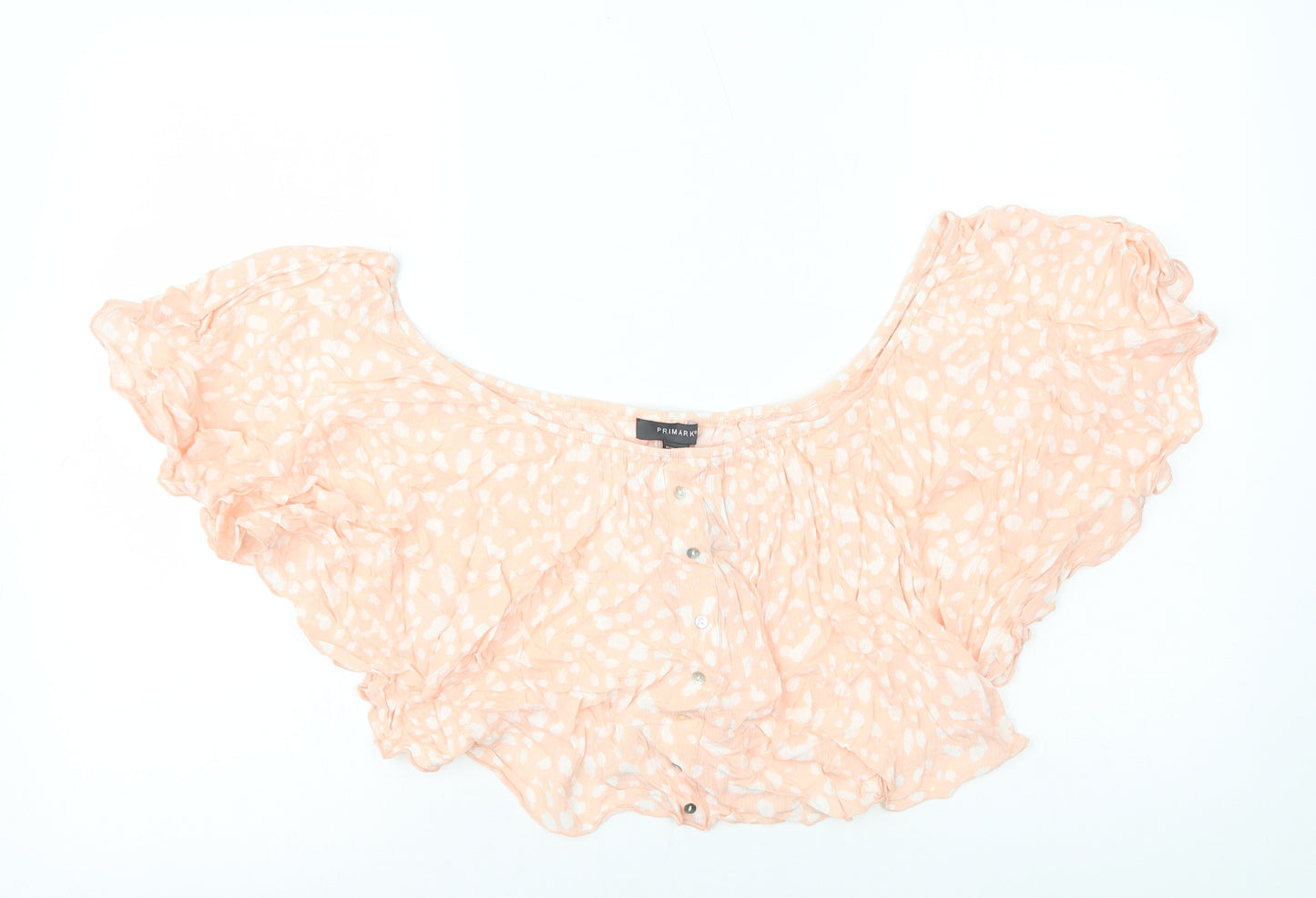 Primark Womens Pink Geometric Viscose Cropped T-Shirt Size 20 Off the Shoulder