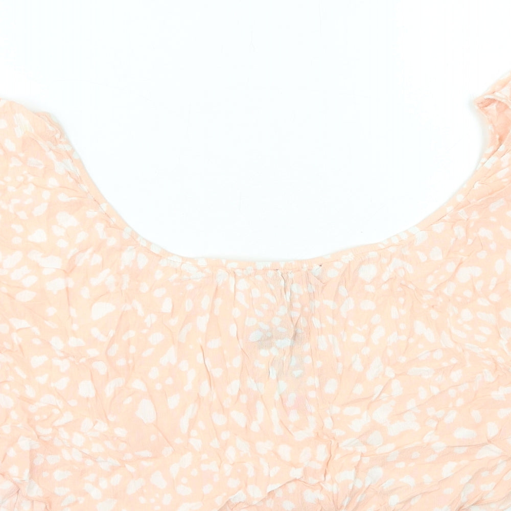 Primark Womens Pink Geometric Viscose Cropped T-Shirt Size 20 Off the Shoulder
