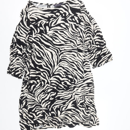 Marks and Spencerblack Womens Black Animal Print Viscose Shift Size 14 Scoop Neck Pullover