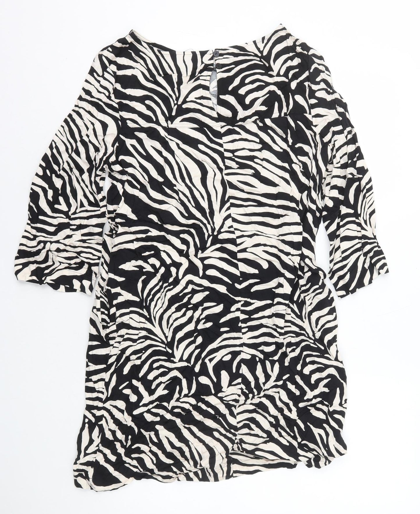 Marks and Spencerblack Womens Black Animal Print Viscose Shift Size 14 Scoop Neck Pullover