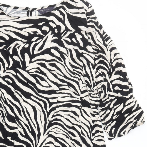 Marks and Spencerblack Womens Black Animal Print Viscose Shift Size 14 Scoop Neck Pullover