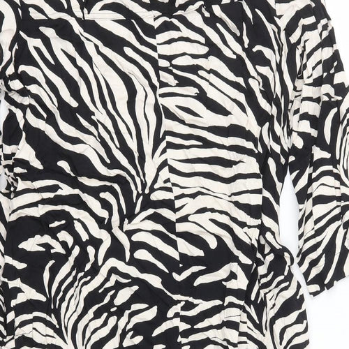 Marks and Spencerblack Womens Black Animal Print Viscose Shift Size 14 Scoop Neck Pullover