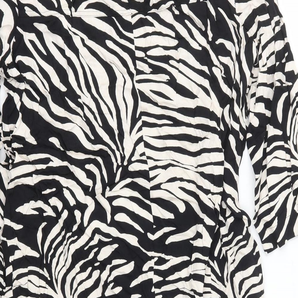 Marks and Spencerblack Womens Black Animal Print Viscose Shift Size 14 Scoop Neck Pullover