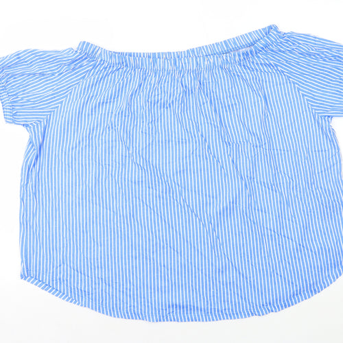 H&M Womens Blue Striped 100% Cotton Basic T-Shirt Size XL Off the Shoulder