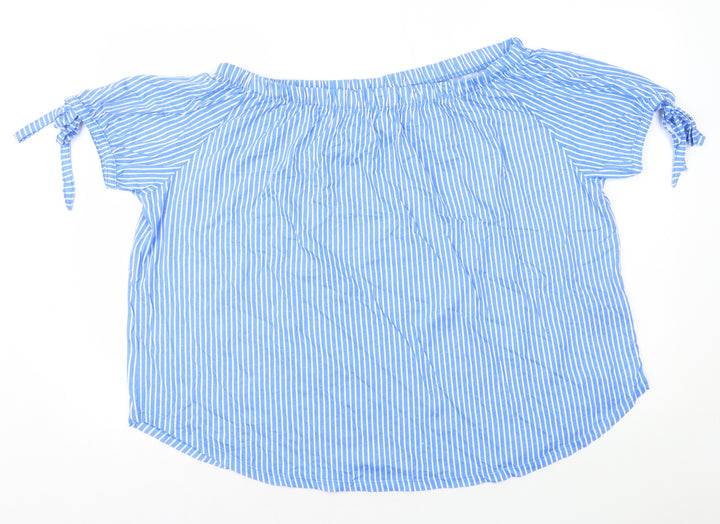 H&M Womens Blue Striped 100% Cotton Basic T-Shirt Size XL Off the Shoulder