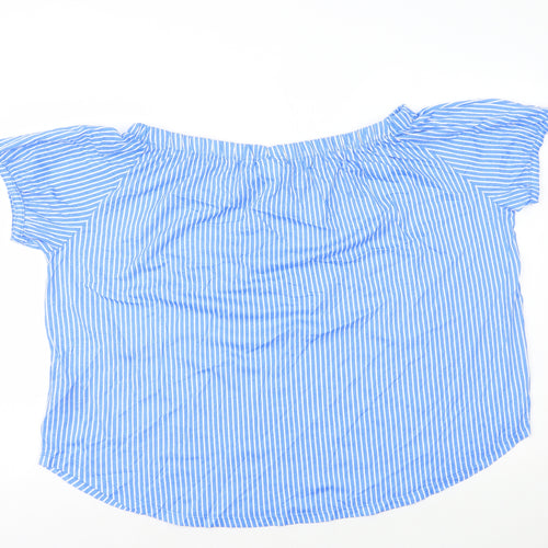 H&M Womens Blue Striped 100% Cotton Basic T-Shirt Size XL Off the Shoulder