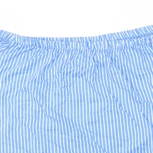 H&M Womens Blue Striped 100% Cotton Basic T-Shirt Size XL Off the Shoulder
